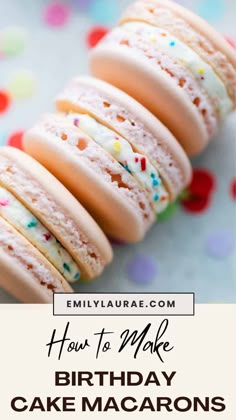 birthday cake macaroons with text overlay