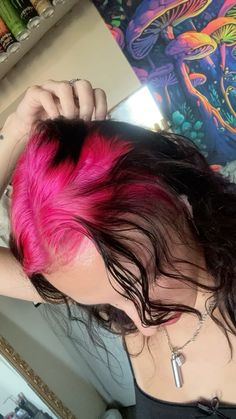 #trashy #y2k #mcbling #ghostroots #2000s Hot Pink Ghost Roots, Pink Hair Roots, Purple Ghost Roots, Ghost Roots Curly Hair, Pink Hair Black Roots, Pink Ghost Roots, Pink Roots Blonde Hair, Ghost Roots Hair, Ghost Roots