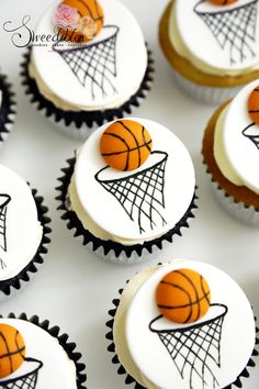 cupcakes with basketball and net on them