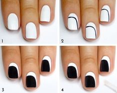 DIY tutorials from industry experts Unique Manicure, Black And White Nail, Black And White Nail Art, Easy Manicure, Nail Art For Beginners, White Nail Art, Simple Nail Art Designs, White Nail Designs, White Nail