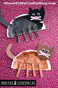 paper plate and clothespin cat craft for kids