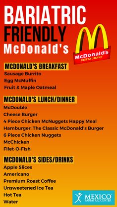 McDonald's offers many cost-effective options that are low-carb and high-protein. Here are some recommendations for tasty, bariatric-friendly McDonald’s menu items you can enjoy any time of the day without compromising your weight loss goals! Bariatric Friendly Mcdonalds, Starbucks For Bariatric Patients, Bariatric Shopping List Walmart, Bariatric Friendly Crockpot Recipes, Macros For Bariatric Patients, Bariatric Friendly Breakfast Recipes, Bariatric Fast Food, Bariatric Hospital Bag, Bariatric Restaurant Guide