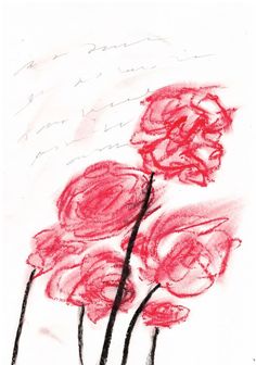 a drawing of three red flowers on a white background