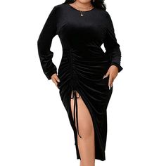 Perl Plus Size Winter Velvet Warm Black Dress for Women Full Sleeve Split Leg Autumn Clothing - Shop & Buy Winter Evening Midi Dress, Knee-length, Black Winter Midi Dress For Dinner, Knee-length Midi Dress For Winter Night Out, Winter Knee-length Ruched Dress, Black Winter Dress For Dinner, Black Winter Dinner Dress, Winter Black Dinner Dress, Winter Dinner Midi Dress, Knee-length, Winter Long Sleeve Ruched Midi Dress