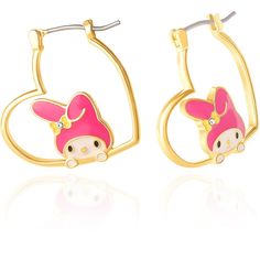 Step into the charming world of Sanrio with these Hello Kitty Brass My Melody Heart Hoop Earrings. Crafted with intricate details, these earrings feature the iconic My Melody character within heart-shaped hoops, adding a playful and stylish touch to your look. Cute Pink Hoop Earrings For Valentine's Day, Pink Hoop Earrings For Valentine's Day, Kawaii Metal Jewelry, Cute Heart-shaped Metal Earrings, Cute Heart-shaped Hoop Earrings Gift, Cute Heart Hoop Earrings For Gift, Cute Cat Ears Jewelry For Pierced Ears, Cute Gold Heart Earrings For Pierced Ears, Cute Metal Earrings For Valentine's Day