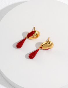 It's made of S925 sterling silver, plated with 18k gold, and red drop glaze.  Love the gold and red together, very Christmasy.  It's about 29mm*10mm.  If you like the other butterfly bow earrings, please also check it out under my earrings collection! Thanks! Butterfly Bow, Red Color Schemes, Gold Baroque, Gold And Red, Earrings Christmas, Elegant Red, Hollow Design, Stylish Earring, Bow Earrings