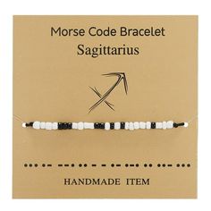 the morse code bracelet sagittarius handmade item in white and black beads