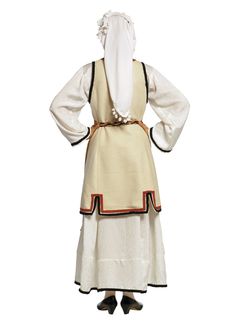 This outfit is imported from Greece and made by the premiere manufacturer of traditional Greek costumes. This traditional dancing costume is a favorite amongst dancing troupes and churches. This outfit ships direct from Greece. Please allow 1-2 weeks for arrival of outfit. This woman's costume consists of segouni (coat) and apron made of felt, long dress and headscarf. (Note: The necklace is sold separately.) Women Sizing Reference: Size USA UK waist cm / inches bustcm / inches XSmall 4 6 66-68 Traditional White Costume Dress, Moldova Traditional Costume, Greek Costume, White Costumes, Women's Costumes, Head Scarf, Dance Costumes, Long Dress, White