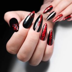 Dark Red Nail Designs, Black And Red Nail Designs, Red And Black Nails, Black Almond Nails, Clear Nail Tips, Nail Short, Wine Nails, Soft Gel Nails