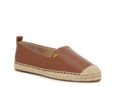 Lauren Ralph Lauren Cameryn Esapdrille Slip-On - Free Shipping | DSW Elegant Leather Espadrilles For The Beach, Elegant Spring Espadrilles For Vacation, Elegant Slip-on Espadrilles For Beach, Elegant Beach Slip-on Espadrilles, Slip-on Espadrilles For Beach Season, Brown Espadrilles, Lauren By Ralph Lauren, Lauren Ralph Lauren, Rubber Sole