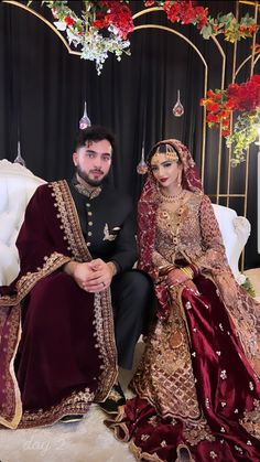 Pakistani Bridal Groom Wear, Nikah Couple Dress Pakistani, Pakistani Wedding Bride And Groom, Barat Couple Dresses Pakistani, Maroon Desi Wedding Dress, Bride And Groom Outfits Indian, Pakistani Barat Brides Dresses, Pakistani Dulhan Dress Wedding Bride, Pakistani Wedding Outfits For Bride