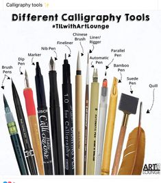 an image of different calligraphy tools in the middle of a page with caption