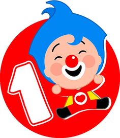 a cartoon clown holding a sign with the number one in it's hand and smiling