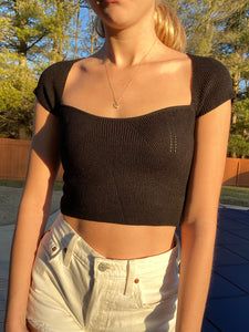 Black Knitted Square Neck Croptop – Juniper Spring Ribbed Crop Top With Square Neck, Trendy Stretch Knit Crop Top, Trendy Knit Crop Top, Casual Stretch Crop Top With Square Neck, Black Square Neck Crop Top For Spring, Casual Square Neck Fitted Crop Top, Trendy Ribbed Crop Top With Square Neck, Trendy Knit Cropped Crop Top, Trendy Seamless Square Neck Crop Top