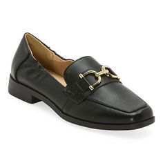 These Liz Claiborne women's Jonell loafers will add a sophisticated tailored finish to any look. Made from pebbled faux leather, they have a classic slip-on design with a moc toe, a gold-tone monogram hardware piece on the front flap, plus subtle elasticated sides to hold your feet in place. They come complete with a memory foam insole - wear them with straight-leg pants and a shirt. Features: Memory FoamClosure Type: Slip-OnFootwear Technology: Memory Foam InsoleShoe Heel Height: 1 InchUpper/Ou Luxury Medium Width Loafers With Low Heel, How To Style Loafers, Loafer Outfits, Loafers Outfit, Timeless Shoes, Smart Casual Wear, Loafer Shoes Women, Driving Loafers, Shoe Inspiration