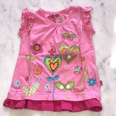 Danish Brand Me Too Fun Tunic, Embroidered, Rhinestones New With Tags Smoke And Pet Free Home Pink Cotton Tops With Floral Applique, Cute Cotton Top With Floral Applique, Cute Cotton Tops With Floral Applique, Cotton Tops With Floral Applique In Cute Style, Pink Cotton Shirt For Playtime, Pink Spring T-shirt For Playtime, Pink Spring Tops For Playtime, Pink Shirt For Summer Playtime, Red Tops For Spring Playtime