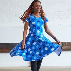 "Blueberry Pi" Math Dots Short Sleeve Super Twirler Dress - Adult Adventure Clothes, Science Clothes