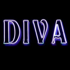 the word divya is lit up in purple and blue neon lights on a black background