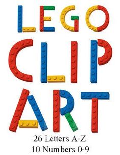 the lego clip art book is shown in red, yellow and blue letters with numbers 0 - 9