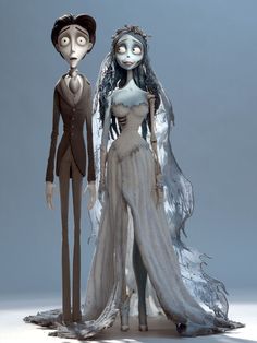 an animated couple dressed up as corpse bride and groom