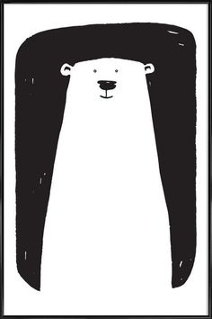 a black and white drawing of a polar bear