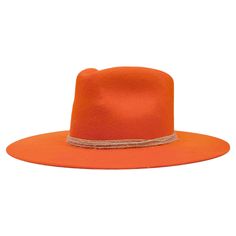 - Wool felt in western weight in Orange- 4.5" crown - 3.5" brim - Pinched crown- Multiple twine + leather wraps- Natural tan leather sweatband- 100% silk interior lining- No mass production, less waste, more love- This product is final sale + not eligible for returns or exchanges.Please note these hats are only available as Ready-to-Wear pieces and are not eligible for additional customizations. Handmade Orange Hats One Size, Handmade Orange Hats With Curved Brim, Adjustable Brimmed Orange Hat, Casual Orange 5-panel Hat, Orange Curved Brim Hat, One Size, Natural Tan, Leather Wraps, Twine, Tan Leather