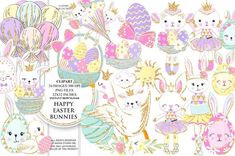 easter bunny clipart set with balloons and bunnies