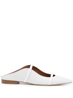 white leather pointed toe leather straps slip-on style flat leather sole Malone Souliers Flats, Flat Shoes White, Malone Souliers, White Flats, Shoes White, Fashion Flats, Mule Clogs, Mules Shoes, Flat Shoes