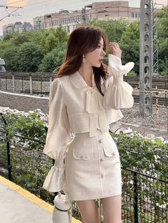 Prep Skirt Outfit, Beautiful Korean Dress, French Aesthetic Clothes, Pretty Korean Outfits, Aesthetic Clothes Coquette, Aesthetic Korean Outfits Dress, Kpop Ideas Outfit, Korean Elegant Style