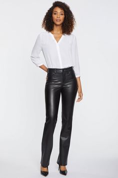 Faux Leather Marilyn Straight Pants - Black Apple Body Shapes, Belle Silhouette, Women Office, Straight Trousers, Cross Design, Perfect Jeans, Faux Leather Pants, Bottom Clothes, Straight Pants