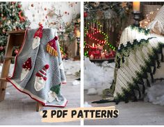 two pictures of christmas blankets and decorations