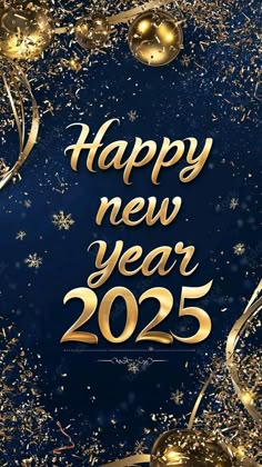 a blue and gold new year background with confetti