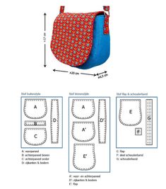 an image of a bag with measurements and instructions on the front, side and back