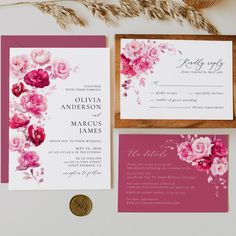 Magenta Hot Pink Wedding Details Enclosure Card Hot Pink Wedding Invitations, Pink Wedding Details, Red Wedding Invitations, Hot Pink Weddings, Hot Pink Floral, Elegant Wedding Invitation, Floral Bridal Shower Invitations, Pink Wedding Invitations, Blush Pink Weddings