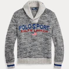 Polo Sport Ralph Lauren Shawl Collar Sweater With American Flag On The Chest. New With Tags Size: Medium, Large Shawl Collar With A Two-Button Closure At The Right Side. Long Sleeves With Striped Rib-Knit Cuffs. "Polo Sport Ralph Lauren" Logo Intarsia-Knit And Embroidered At The Center Front. Rib-Knit Hem. Shell: 75% Acrylic, 15% Wool, 10% Alpaca Hair. Design: 64% Wool, 29% Acrylic, 7% Alpaca Hair. Collar: 73% Wool, 19% Nylon, 6% Linen, 1% Alpaca Hair, 1% Other Fibers. Cuffs: 67% Wool, 16% Nylon Polo Fashion, Collar Jumper, American Flag Sweater, Shawl Collar Sweater, Vintage Pullover, Sport Sweater, Polo Sport Ralph Lauren, Ralph Lauren Logo, Ralph Lauren Sport