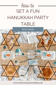 an image of a hanukkah party table with the text how to set a fun hanukkah party table read more