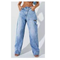 Low Rise Asymmetric Waistband Baggy Thigh Split Jeans Trendy Asymmetrical Jeans For Spring, Trendy Asymmetrical Bottoms, Petite Boyfriend Jeans, Extreme Ripped Jeans, Split Jeans, High Waisted Baggy Jeans, Ripped Knee Jeans, Black Boyfriend, Ripped Boyfriend Jeans