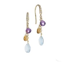 18K Yellow Gold Diamond and Mixed Gemstone Short Drop Earrings Marco Bicego Jewelry, Colored Gemstones, Marco Bicego, Yellow Gold Setting, Colored Gems, Gemstone Colors, Primary Color, Color Scheme, Multi Colored