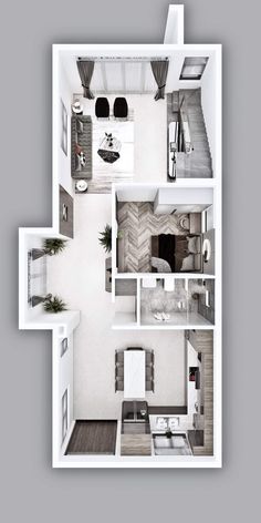 an overhead view of a two bedroom apartment