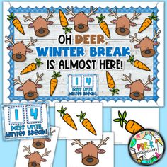 the winter break is almost here with reindeers and carrots on it, along with other