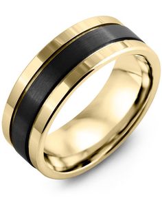 men's wedding band with black and yellow gold inlays, made from 18k yellow gold