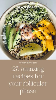 a bowl filled with rice, avocado and other vegetables on top of it