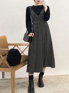 Overeating Quotes, Korean Fashion Trends, Mode Inspo, 가을 패션, Dress Outfit, Mode Inspiration, Looks Vintage, Modest Dresses, Polka Dot Dress