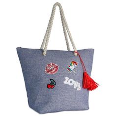 WOMEN'S COTTON BEACH TOTE BAG WITH SEQUIN PATCHES Size: one size. Color: Denim + Love. Gender: female. Age Group: adult. Summer Blue Canvas Bag For Shopping, Blue Canvas Shopping Bag For Summer, Blue Canvas Beach Bag For Shopping, Blue Cotton Vacation Bag, Casual Blue Cotton Beach Bag, Casual Blue Canvas Bag For Vacation, Casual Blue Beach Bag For Shopping, Casual Blue Bags For Beach Season, Love Gender