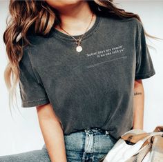 We love ourselves some Dermot Kennedy! We hope you enjoy this Better Days lyrics shirt as much as we do! Treat yourself this to made-to-order Better Days are Coming T-shirt. And what a great gift for another Dermot fan! -Welcome to Guilty Aesthetic- We're here to bring you minimalistic, trendy, comfy clothing that allows you to be your most confident and authentic self! We are passionate about what we do and want to make your shopping experience perfect for you. Guilty confession: our designs ar Relaxed Fit T-shirt With Meaningful Text Print, Relaxed Fit T-shirt With Quote Print For Everyday, Meaningful Relaxed Fit T-shirt With Letter Print, Meaningful Quote Print Crew Neck T-shirt, Everyday Inspirational T-shirt With Letter Print, Inspirational Letter Print T-shirt, Everyday Inspirational Letter Print T-shirt, Inspirational Letter Print T-shirt For Everyday, Inspirational Letter Print Tops For Everyday