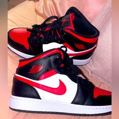 Red And Black High Top Dunks Red Dunks, High Top Dunks, Shoes Red And Black, Nike Shoes Black, White High Tops, Black High Tops, Red And Black, Mens Shoes Sneakers, High Top