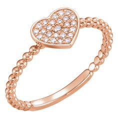 14K Rose Gold #Beaded Diamond #Heart Ring - Rose Gold Heart Ring, Gold Heart Ring, Buying Gold, Rose Gold Beads, Diamond Heart Ring, Heart Shaped Jewelry, Natural Diamond Ring, Rose Gold Jewelry, Diamond Fashion