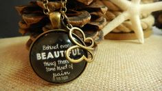 Chronic Pain Quote (love this!) "Behind Every Beautiful Thing There by Some Kind of Pain" - Bob Dylan - necklace is made by GutsyGoodness. Cute! Chronic Pain Behind Every Beautiful Thing There is Pain #chronicpain Quote Necklace Inspirational Survivor Jewelry #invisibleillness $18 (made by @lisacopen who has had rheumatoid arthritis since 1992 Encouragement Ideas, Bob Dylan Quotes, Back In 2002, Quote Necklace, Necklace Quotes, Quote Love, Rare Disease, Stay Strong