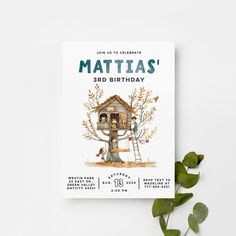 a birthday card with an illustration of a tree house