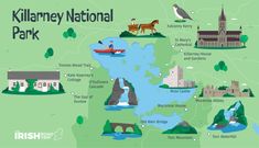 a map of killanney national park in ireland with all the attractions and places to see